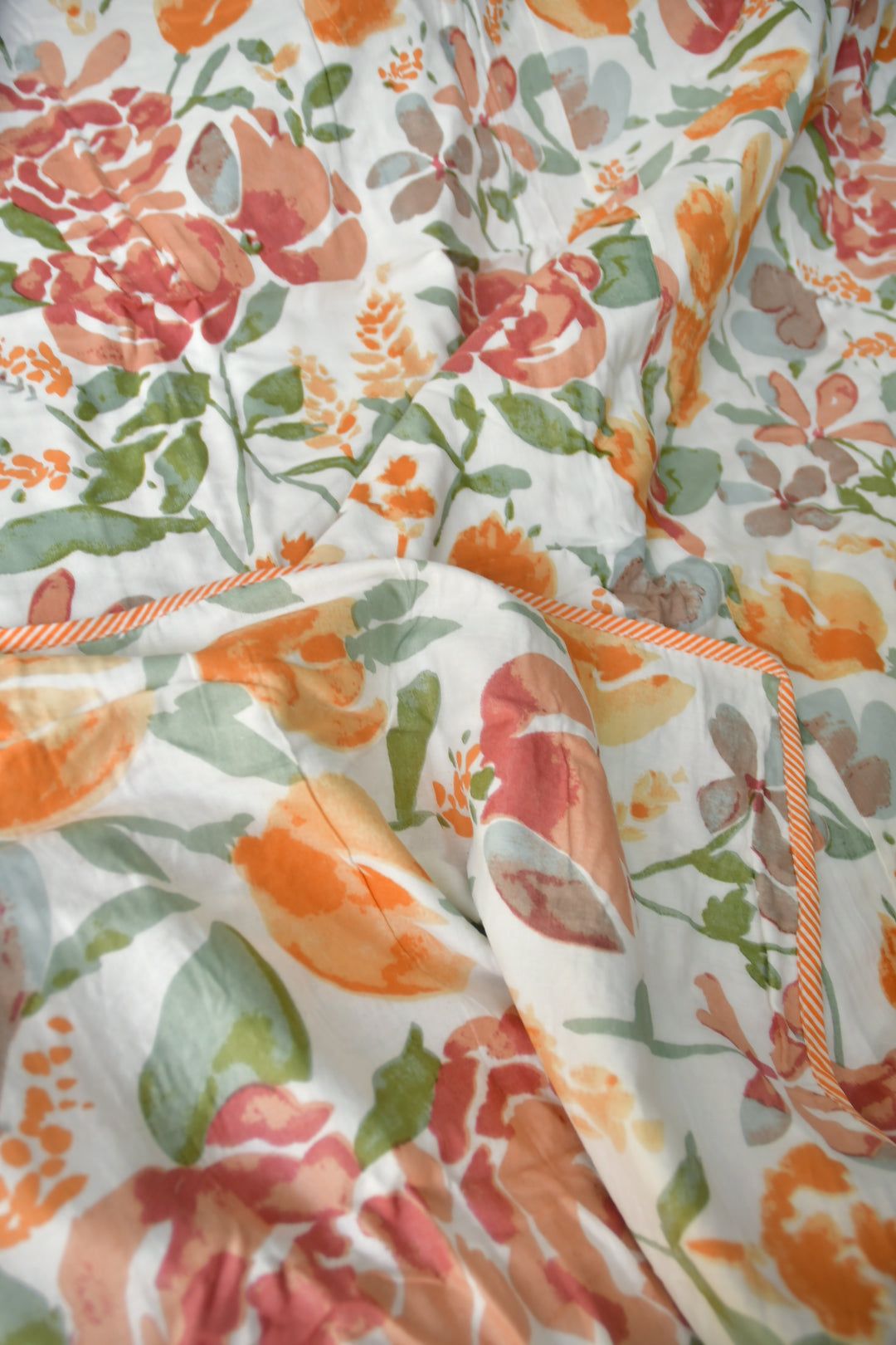 Pastel Orange Floral Dohar: Soft Mul Mul CottonDouble