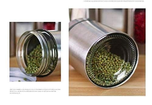 350 ML Pack Of 2 Clear Glass Steel Window Jars Food Spices Canister for Kitchen tools out layer steel food storage jar