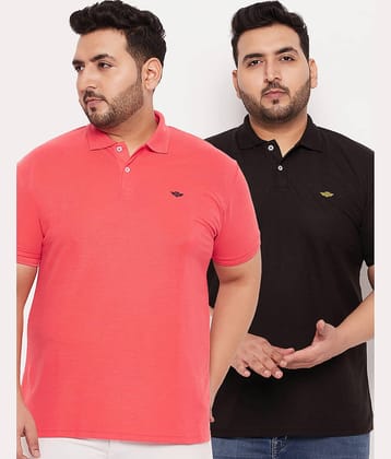 GET GOLF Pack of 2 Cotton Blend Regular Fit Solid Half Sleeves Men's Polo T Shirt ( Coral )