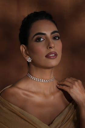 Orli Rose Gold Polki Choker Necklace Set-Polki