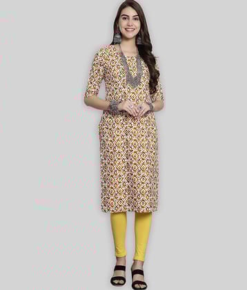 7Threads Crepe Printed Straight Women's Kurti - Yellow ( Pack of 1 )