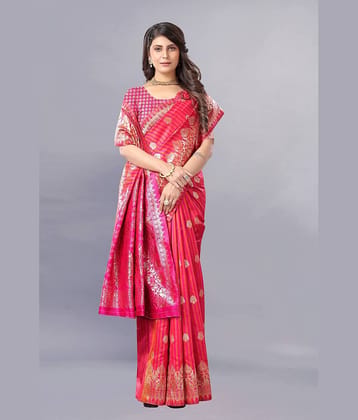Gazal Fashions Banarasi Silk Embellished Saree With Unstitched Blouse Piece ( Multicolour )