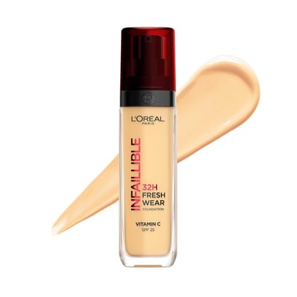 L'Oreal Paris Liquid Foundation, Infaillible 32H Fresh Wear, Oil Absorbing Formula, Transferproof, Heatproof and Long-lasting, Suitable for All Skin Types, 140 Golden Beige, 30ml L'Oreal Paris Liquid Foundation, Infaillible 32H Fresh Wear, Oil Absorbing 