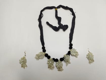 Handmade Fish Scale Necklace with Earrings Set | Floral Design