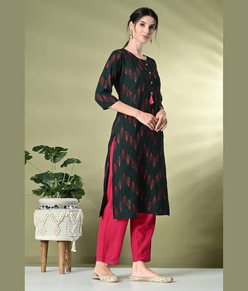 GlowWorld Viscose Blend Printed Straight Women's Kurti - Green ( Pack of 1 )