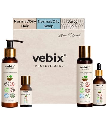 Vebix Professional Customised HairCare Set - 4 Ayurvedic Products Kit -For All Hair- Anti HairFall Oil Neem + Lotus AntiHairfall Shampoo + Face Glowing Serum & Hair Growth Serum