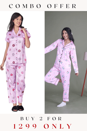 COMBO OF 2 Night Wear Satin Pastle Pink Peach Color suits-s
