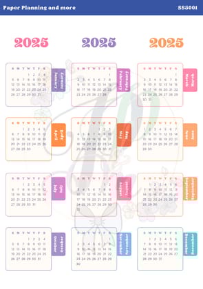2025 Calendars with Coloured Tabs Sticker Sheet- A5 size-Matte
