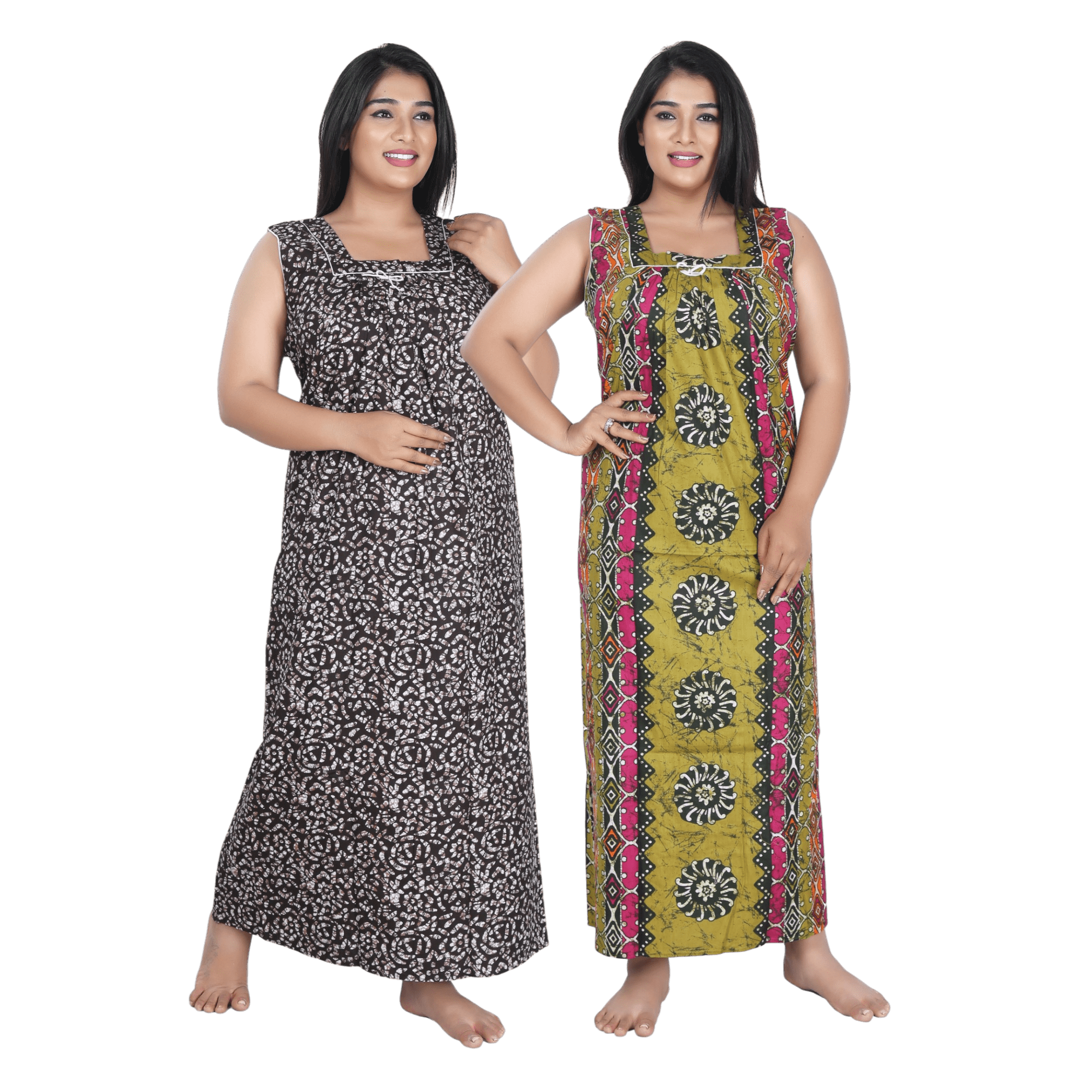 Fabimi Women's Sleeveless Cotton Nighty Combo Pack - Multi Colors for a Stylish Slumber