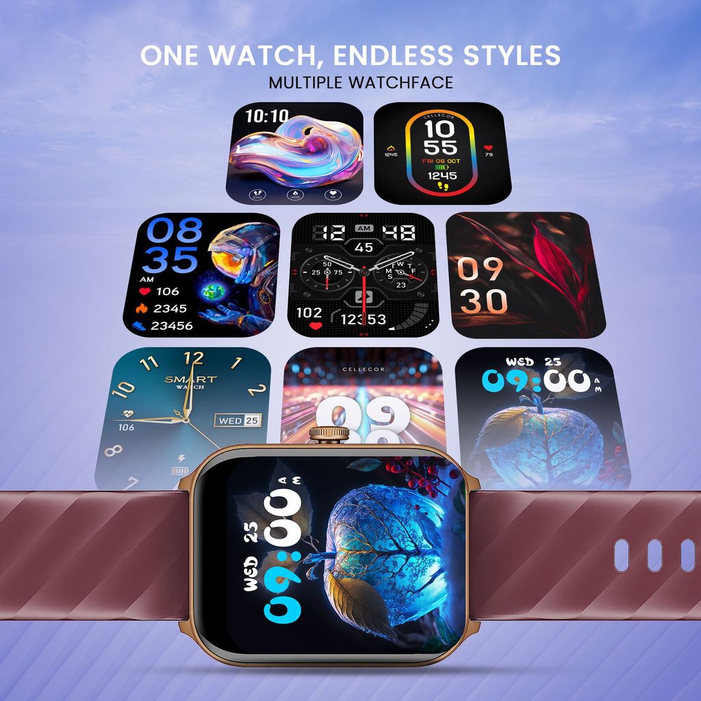 CELLECOR M5 Plus 2.01" IPS HD Display | 700 NITS | BT-Calling | AOD | IP67 | BT v5.4| Smartwatch Gold Burgundy