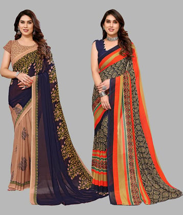 ANAND SAREES Georgette Printed Saree With Unstitched Blouse Piece ( Multicolour )