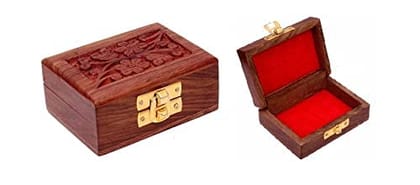 Brown Wooden Storage Box Mini Small Size Organizer For Ear Rings And Nose Pins Storage Box With Carving Design