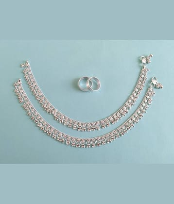 Pamadhya Silver Toe Rings & Anklet Set ( Pack of 2 )