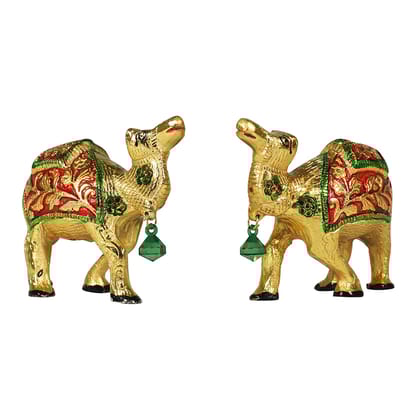 Dreamkraft White Metal Rajasthani Handicrafts Camel Statue with Meenakari Set of 2 (Multicolor - 10 x 9 x 9 cm )