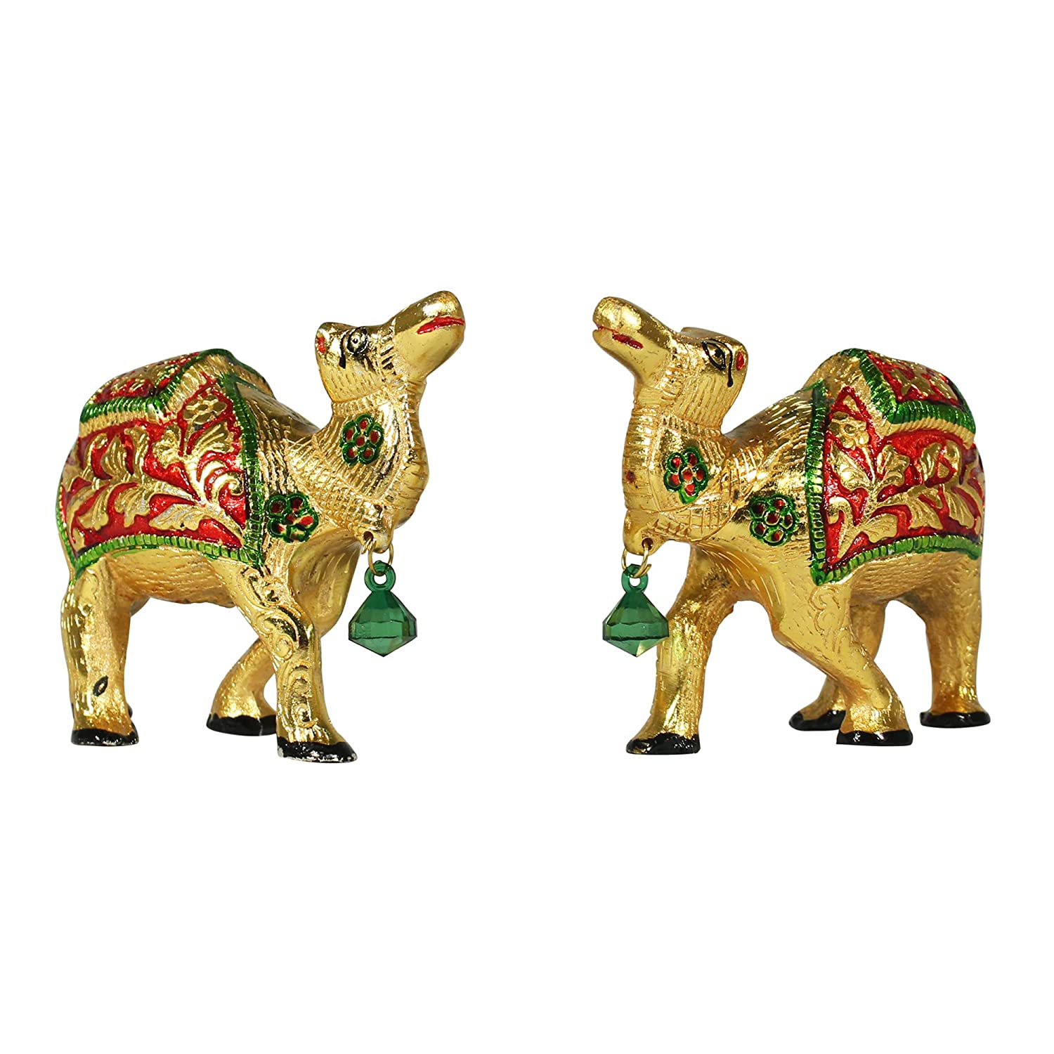 Dreamkraft White Metal Rajasthani Handicrafts Camel Statue with Meenakari Set of 2 (Multicolor - 10 x 9 x 9 cm )