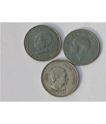 50 Paise 3 Coin - Commemorative Coins Indira Gandhi , Jawaharlala Nehru , Mahatma Gandhi