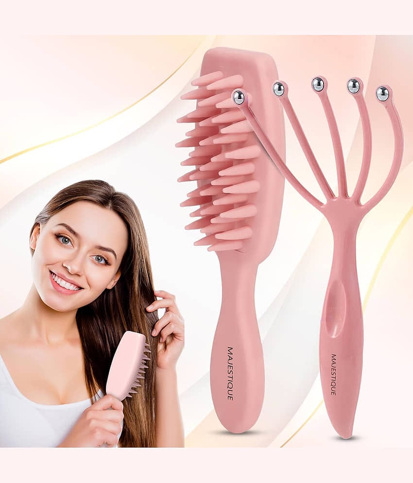 Majestique 2-IN-1 Hair Massaging Set, Head Massager for All Hair Types - 2Pcs/Multicolour