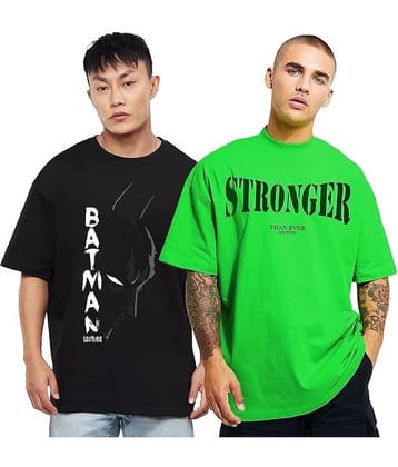 Leotude Pack of 2 Cotton Blend Oversized Fit Men's T-Shirt ( Black )