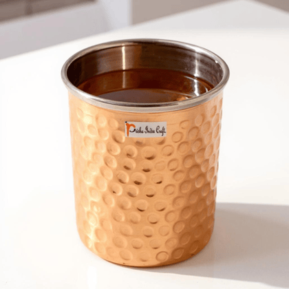 Hammered Design Steel-Copper Glass Tumbler | 250 ML