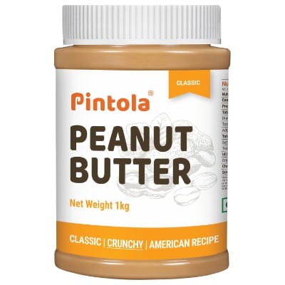 PINTOLA Original Classic Peanut Butter Crunchy 1kg - with High Protein 26g & 7.2g Fiber, Premium Roasted Nuts, Gluten Free, Zero Trans Fat, with MUFA Good Fats, Vit E & B3, Dairy Free