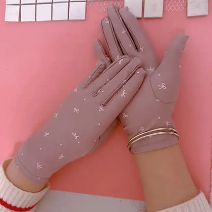 Bow Prints Gloves - All Season-Pink