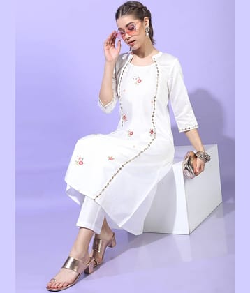 Vishudh Women Viscose Embroidered Straight Kurti With Pants ( White )
