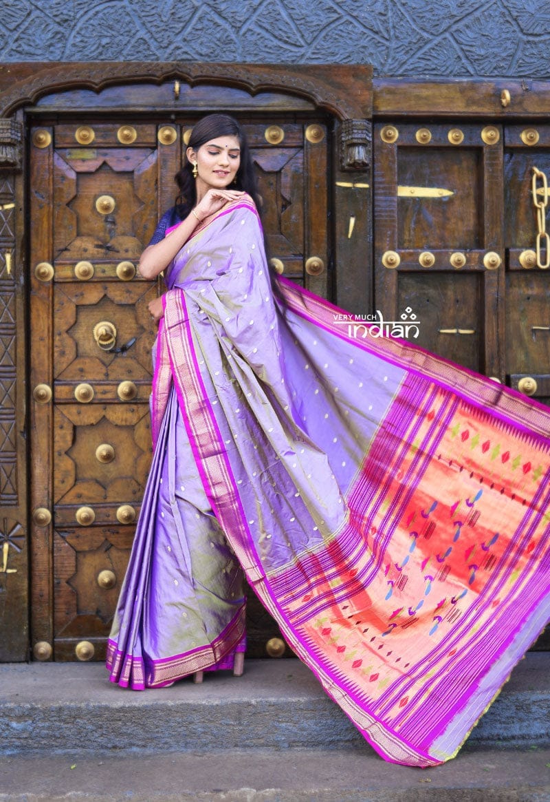 Utsaav ~ Traditional Pure Silk Handloom Paithani ~ Dual Tone Lavender with Purplish Pink Border