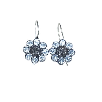 Oxidised Silver Floral Glitter Stones Earrings
