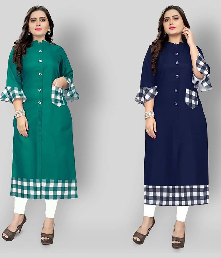 Lerkiza - Multicolor Cotton Blend Women's Straight Kurti ( Pack of 2 )