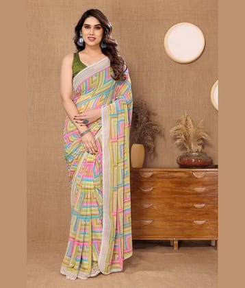 Gazal Fashions Georgette Printed Ready to Wear Saree With Unstitched Blouse Piece ( Multicolour )