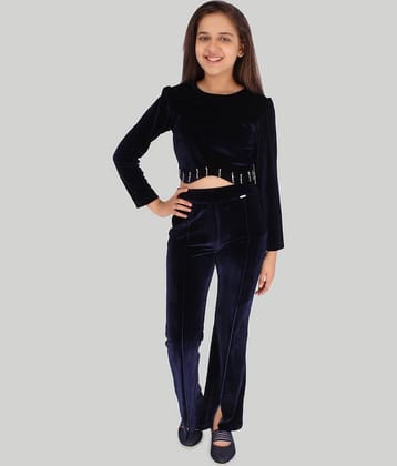 Cutecumber Pack of 1 Girls Velvet Top With Pants ( Navy )