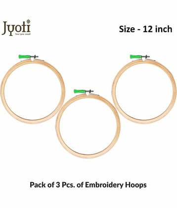 Jyoti Embroidery Hoop, Wooden Round Adjustable, (3 Ply of 12 Inches with Steel Fitting), Easily Loosen/Tighten, Cross Stitch Hoop Ring for Sewing, Needlework, Craft Projects & Ornaments - Pack of 3