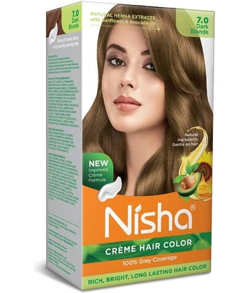 Nisha Creme Hair Color 7.0 Dark Blonde 120g, Permanent Hair Colour with Henna Extract, 100% Grey Coverage