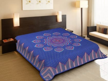 3001-Hometrade India-Standard King Size (90*108 Inches)-Buy Pure Cotton Jaipuri Printed Flat King Size Double Bedsheet With 2 Matching Pillow Cover