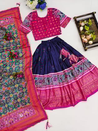 Purple and Pink Border Girls Lehenga-7 - 8 Yrs