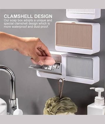 Radhe Fashion Soap Holder Soap Box with Lid 2 Grid, Bathroom Wall Shelf Organizer with Sliding Cover – Modern Storage Box for Skincare, Soap, Toothbrush & Accessories – Space Saving Design