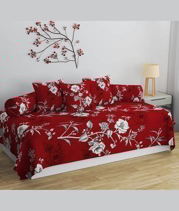 SHOMES Cotton Floral Diwan Set 6 Pcs - Maroon