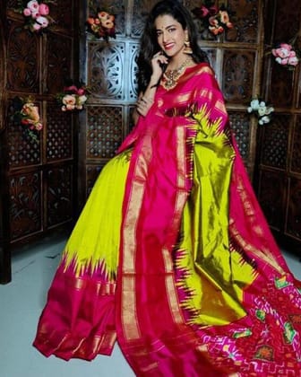 YELLOW IKKAT SILK SAREE ONLINE