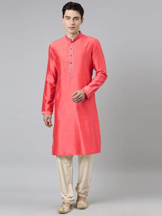 Red Silk Embroidery Kurta Set-Made To Measure / Only Kurta - No Lowers