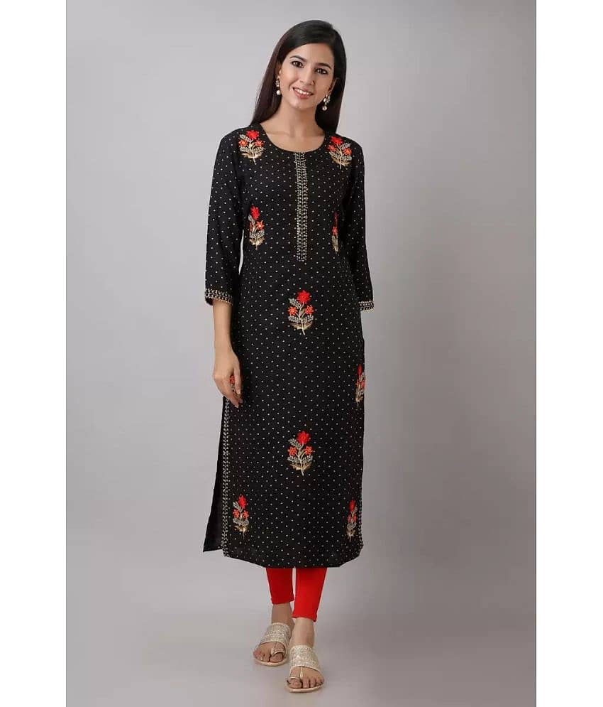FABRR - Black Rayon Women's Straight Kurti ( Pack of 1 )