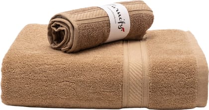 Furnofy Cotton 450 GSM Bath, Hand Towel Set Beige (Pack Of 2)