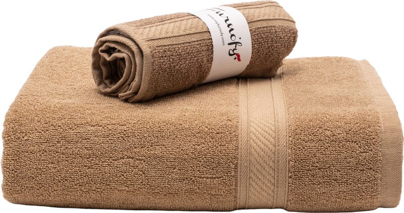 Furnofy Cotton 450 GSM Bath, Hand Towel Set Beige (Pack Of 2)