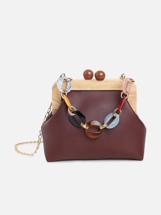 Brown Solid Vegan Leather Handbag-Handheld Bag