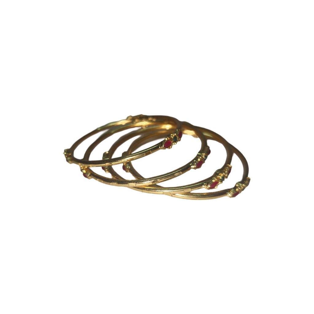 Gold Plated Bangles with Ruby Stones - Set of 4