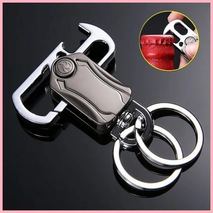 Multifunction 360 Rotate Spinner Keychain 5 in 1 Heavy Duty Dual Ring Metal Keychain with Cutter, Bottle Opener, Mobile Phone Holder Outdoor Carabiner Portable Car Key Chain