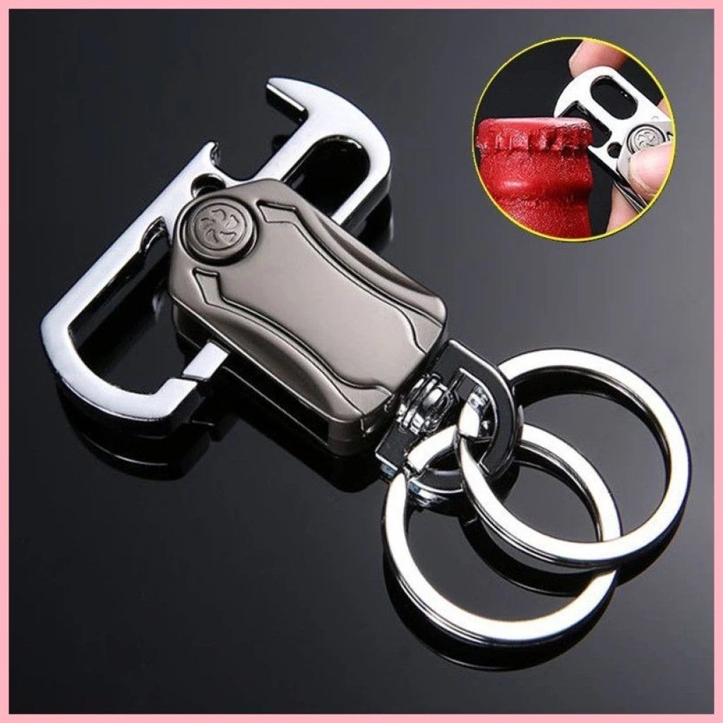 Multifunction 360 Rotate Spinner Keychain 5 in 1 Heavy Duty Dual Ring Metal Keychain with Cutter, Bottle Opener, Mobile Phone Holder Outdoor Carabiner Portable Car Key Chain