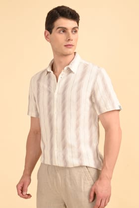 Lisa - Cotton Textured Striped Shirt - Grey-M-40 / GREY