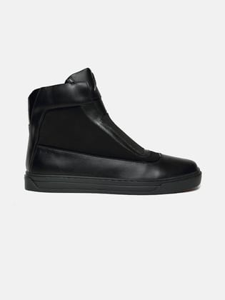 ZH III – BLACK Black High-Top Suede & Leather Slip Ons-6