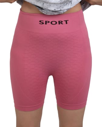 Bellbum Pink Seamless Yoga Shorts – High-Waist Body-Hugging Spandex-One size
