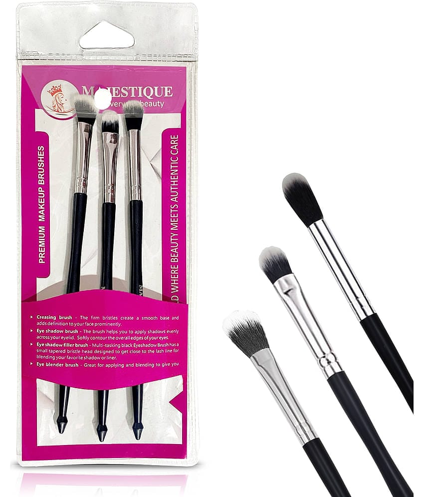 Majestique 3Pc Full Size Makeup Brush Set Shader, Concealer, Blush, And Eyeliner Brushes